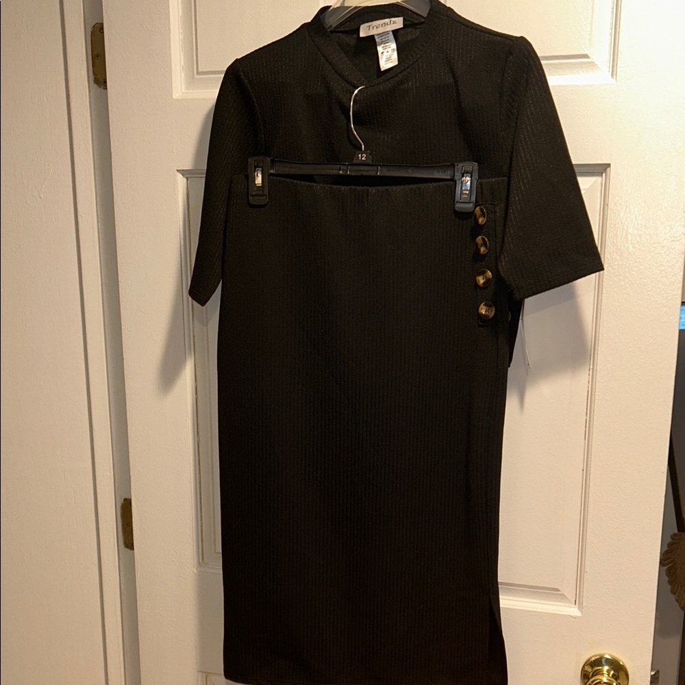 Black 2 Piece Dress with Button Details by Trendz